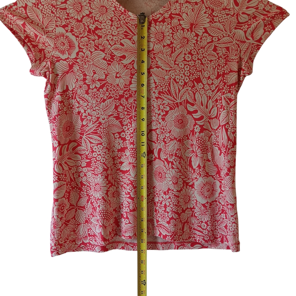 Croft & Barrow women's red/white floral short-sleeve v-neck top size L - Picture 6 of 9